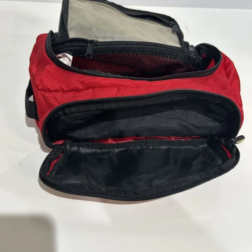 Vintage LL Bean Red Nylon Dopp Kit Travel Toiletry Bag Zippered Pockets